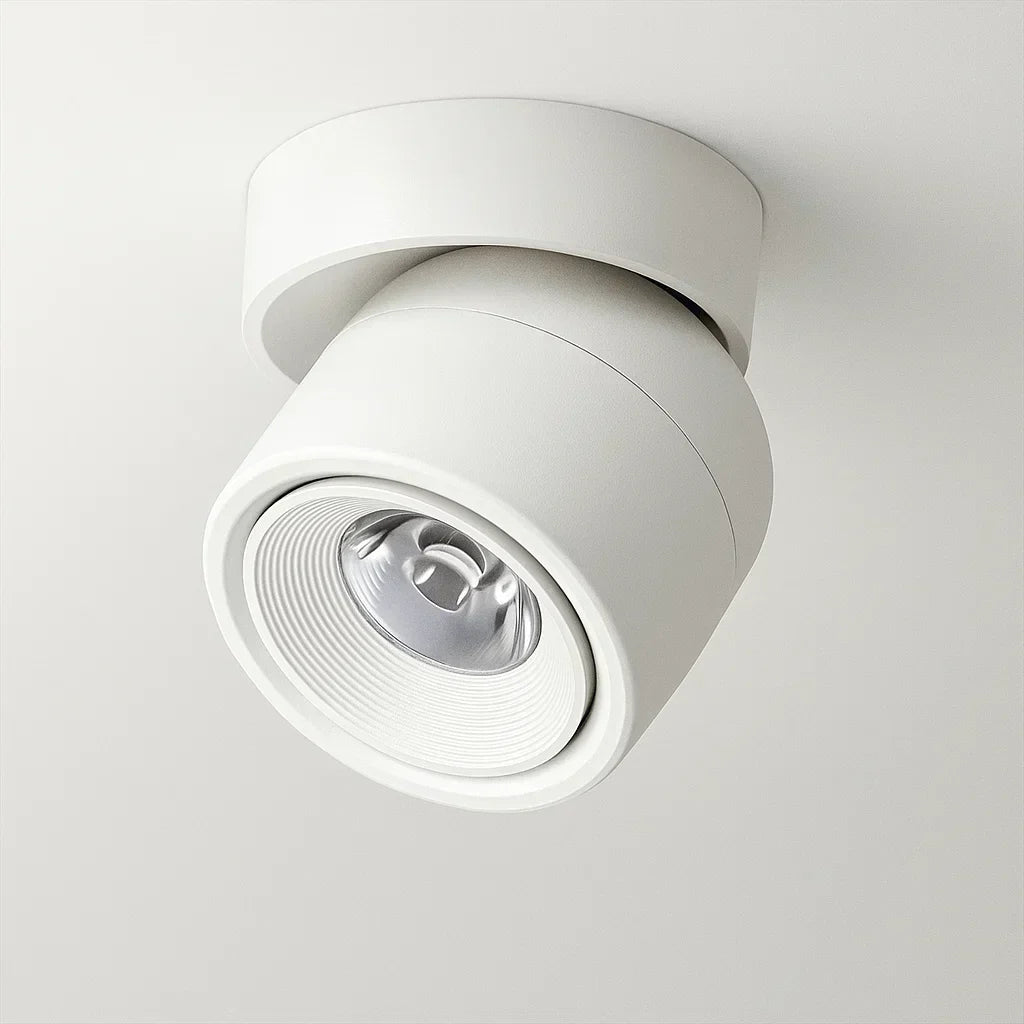 Luminaire spot LED orientable en aluminium pour plafond. Éclairage intérieur moderne, flexible et dimmable.