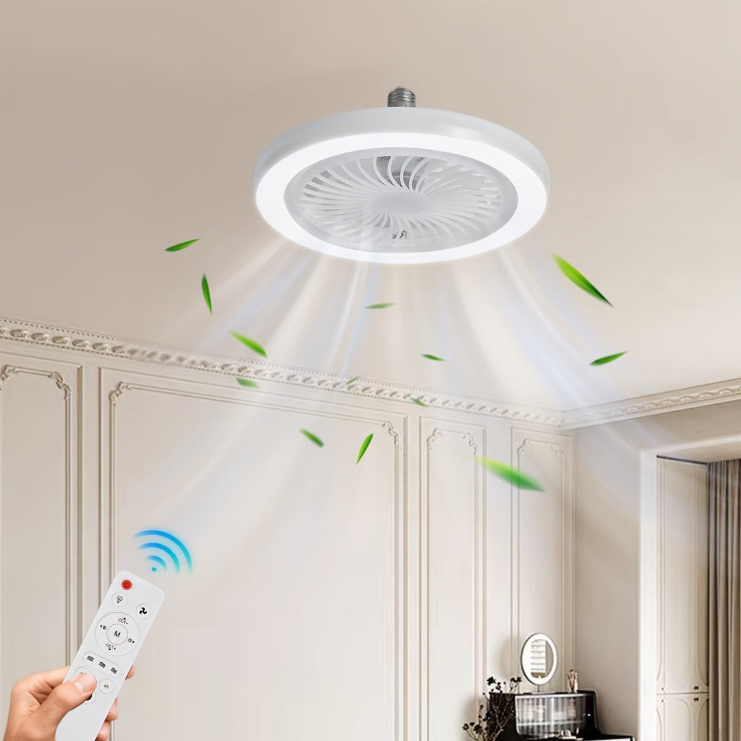 Lampe de plafond LED avec ventilateur silencieux dimmable pour salon moderne.