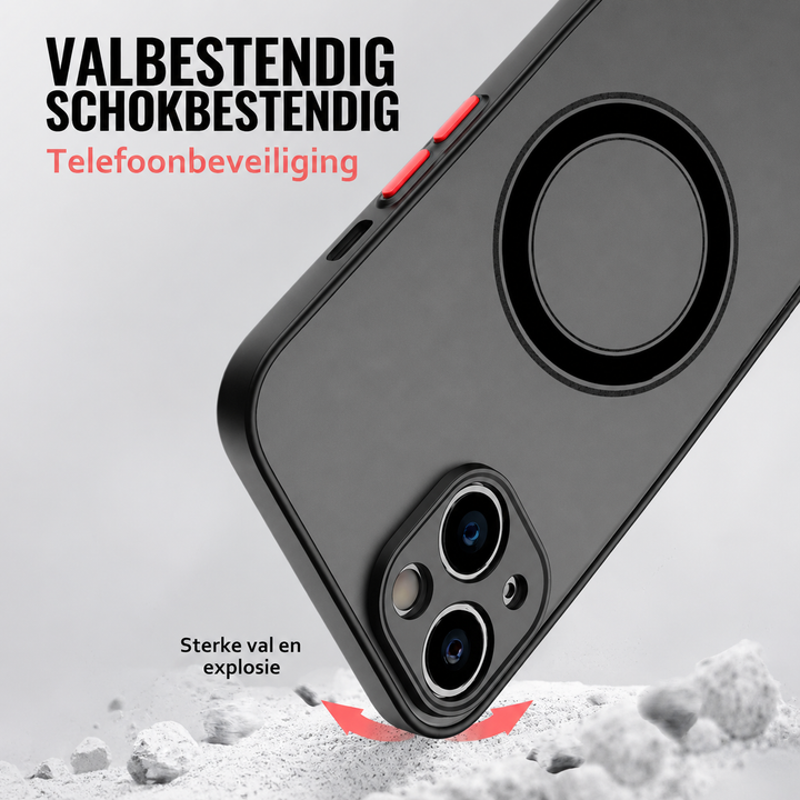 Coque iPhone 15 MagSafe bleue en silicone/plastique. Offre une protection maximale et un style moderne.