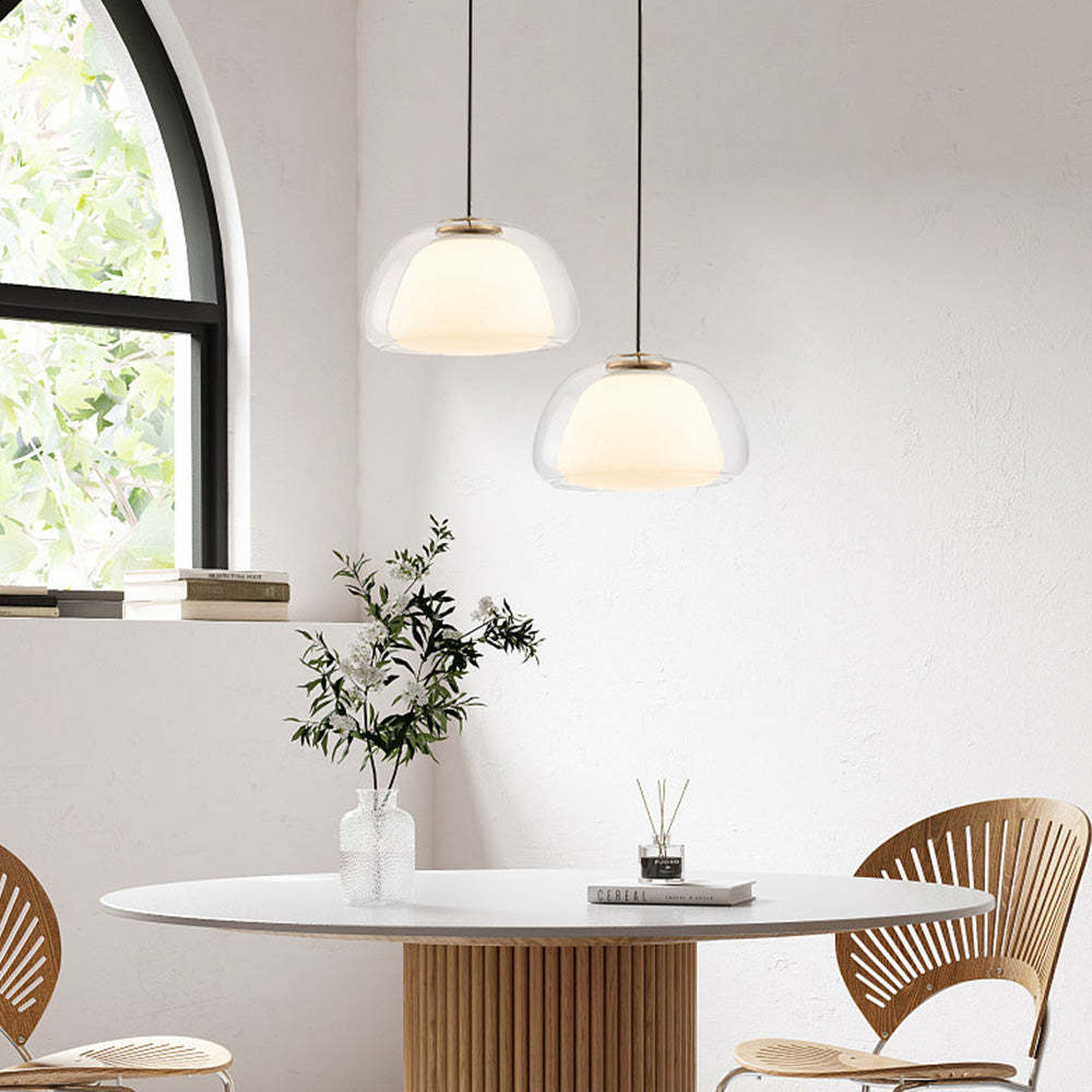 Lustre moderne en verre soufflé, éclairage décoratif salle à manger.