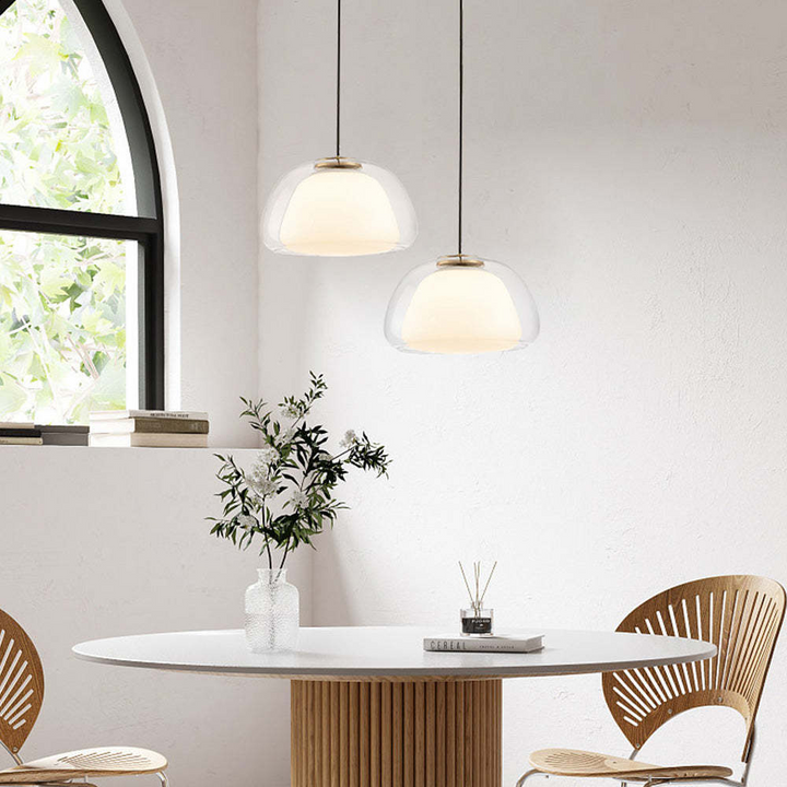 Lustre moderne en verre soufflé, éclairage décoratif salle à manger.