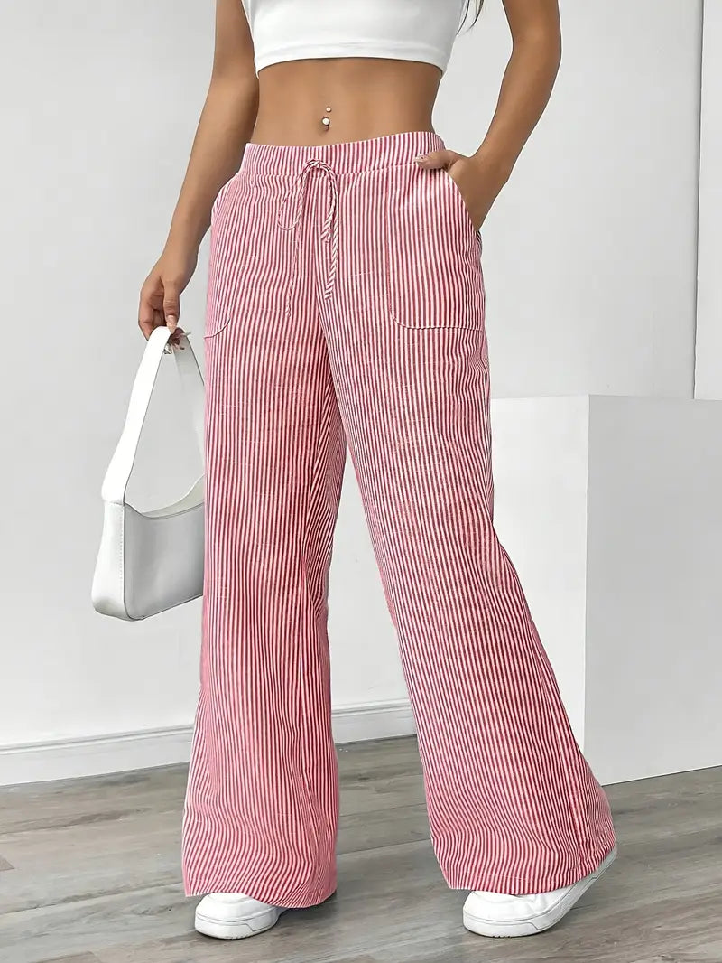 Pantalon femme d'été, large, rayures fines, très léger.