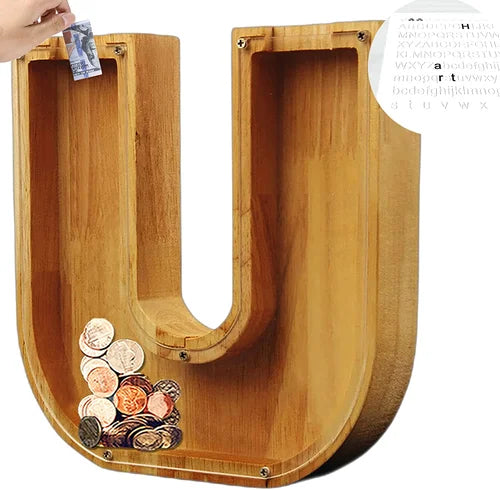 Tirelire TreasureNest en bois, initiale I. Cadeau polyvalent, pour anniversaire ou toute occasion.