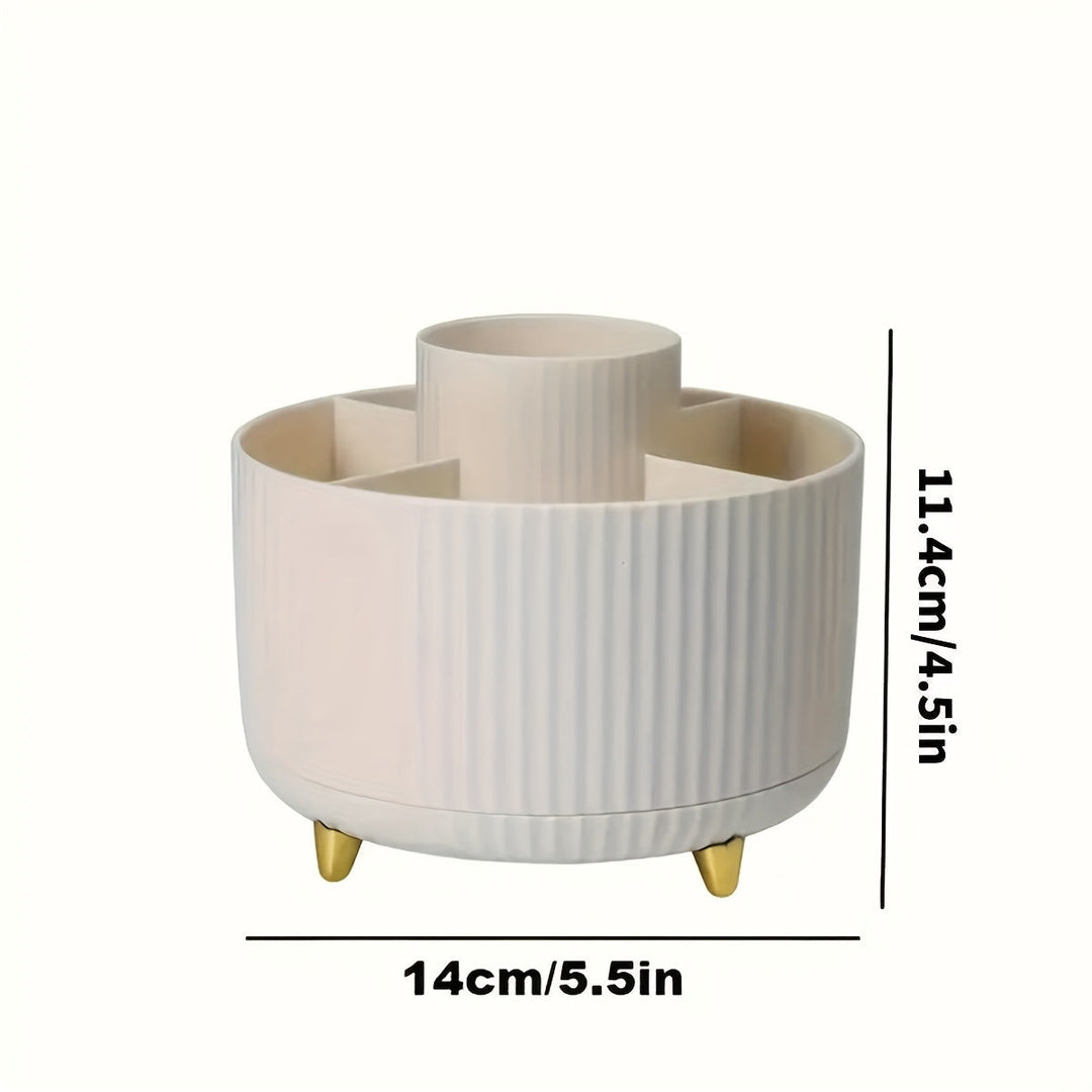 Optimisez l'espace avec cet organisateur de maquillage rotatif, un rangement cosmétique compact et efficace pour la salle de bain.