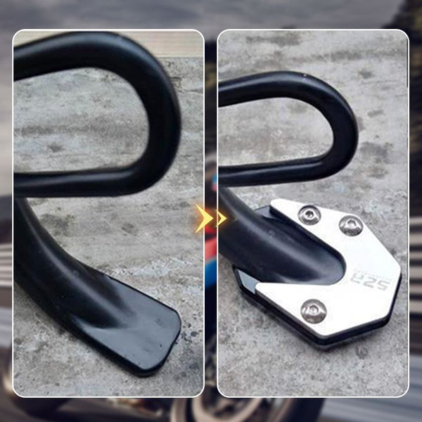 Plaque support béquille moto noire, anti-dérapante. Extension universelle en alliage d'aluminium durable.