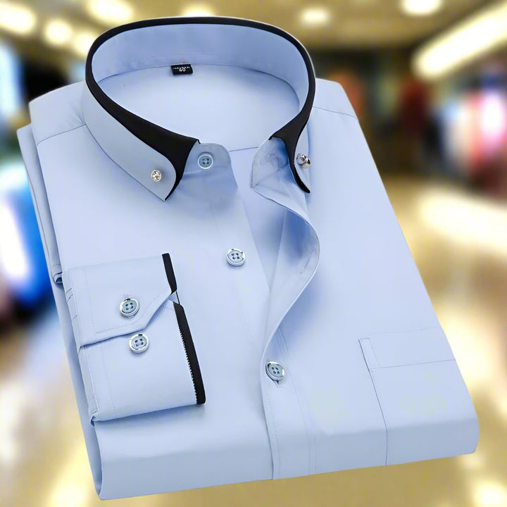 Chemise homme à manches longues, coupe ajustée, un basique classique pour un look confortable et stylé.