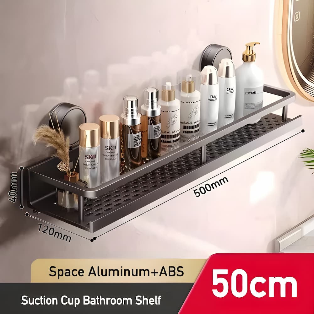 Organisateur de douche Shelfy, installation par ventouse, idéal pour ranger vos essentiels de salle de bain.