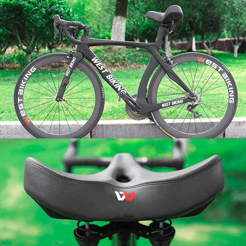Selle vélo ergonomique noire pour cyclisme, conçue pour un confort maximal sur de longues distances et routes.