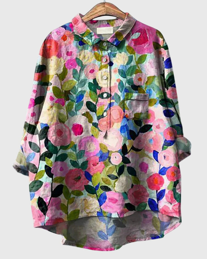 Blouse fleurie élégante pour femme, style chic et décontracté, parfaite printemps-été.