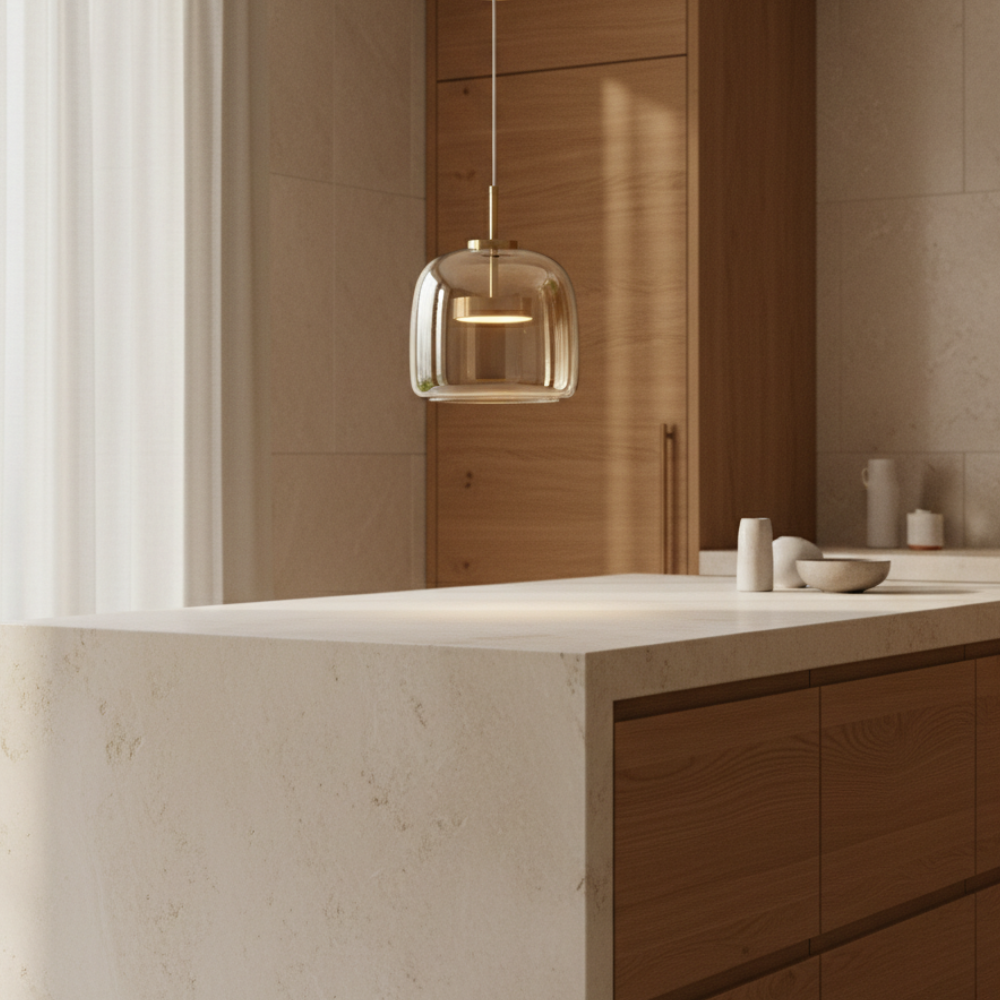 Lustre en verre ajustable, idéal comme lampe de chevet ou pour la cuisine, style scandinave et moderne.