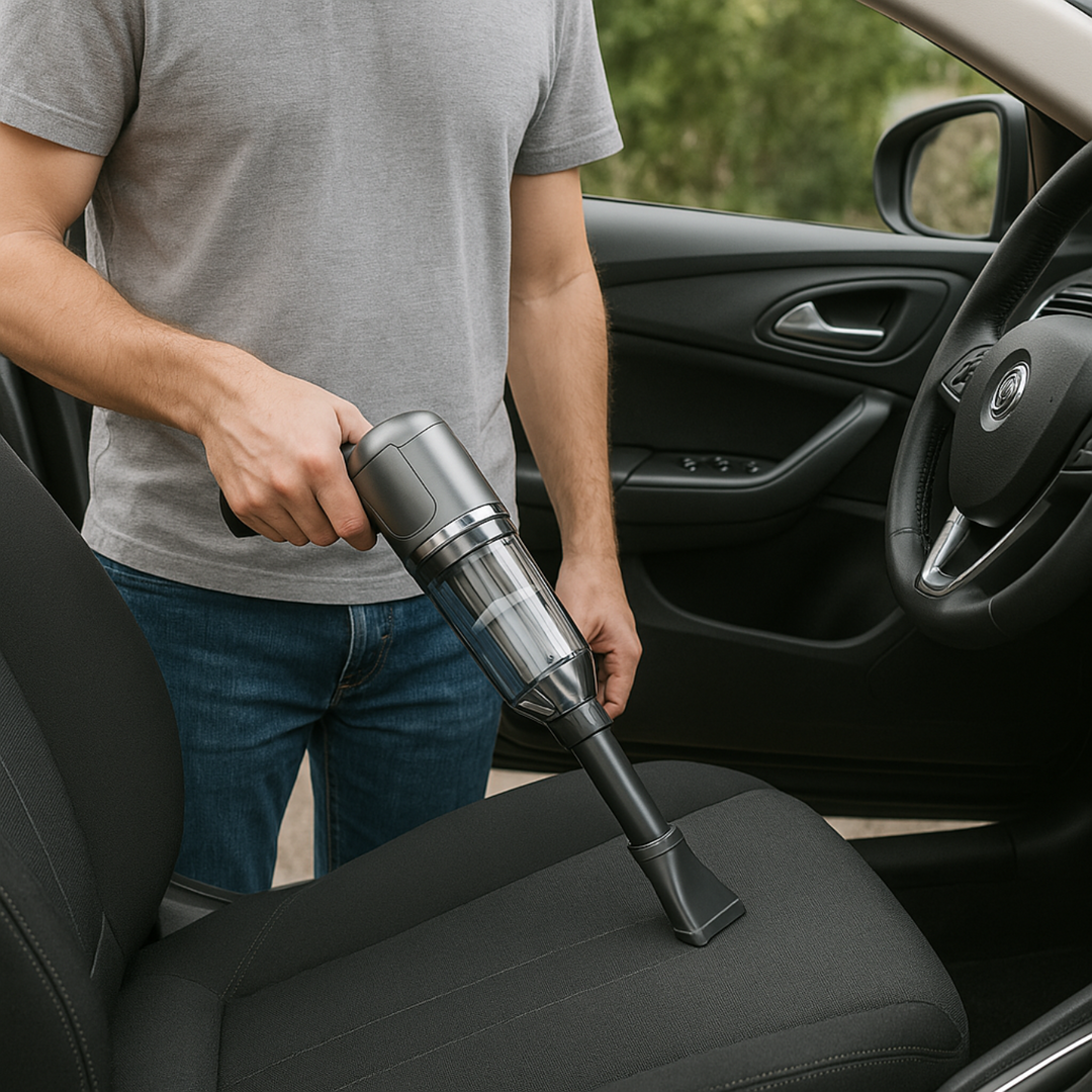 Aspirateur portable compact et puissant pour voiture et maison, idéal pour un nettoyage précis.