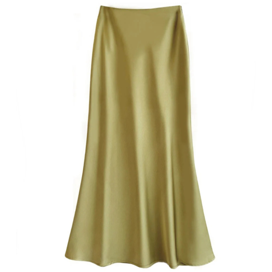 Vêtement d'été femme: jupe longue fluide et confortable, coupe taille haute élégante et moderne.