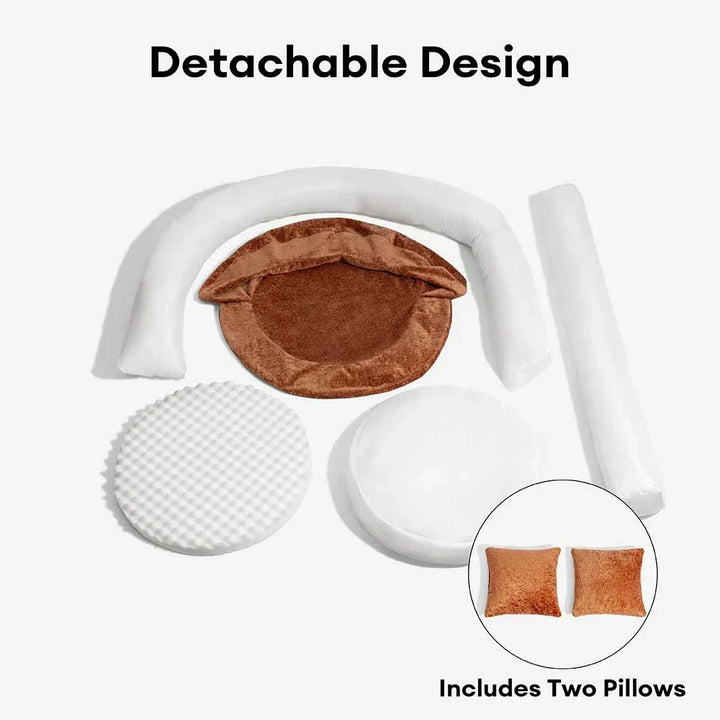 Lit rond et douillet en peluche, parfait comme nid pour chat, offre un repos optimal.