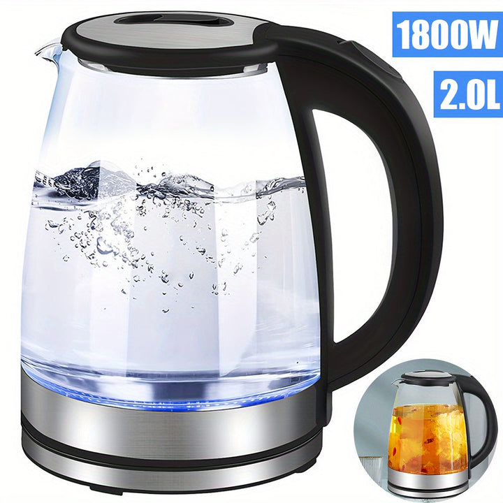 Bouilloire électrique 2L AquaElegance en verre pour ébullition rapide, idéale pour thé et café.