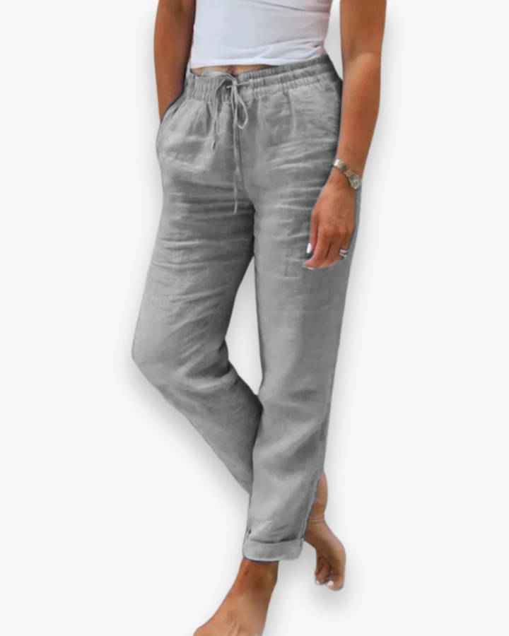 Vêtement féminin : pantalon léger et fluide, alliant confort et style décontracté pour le quotidien.