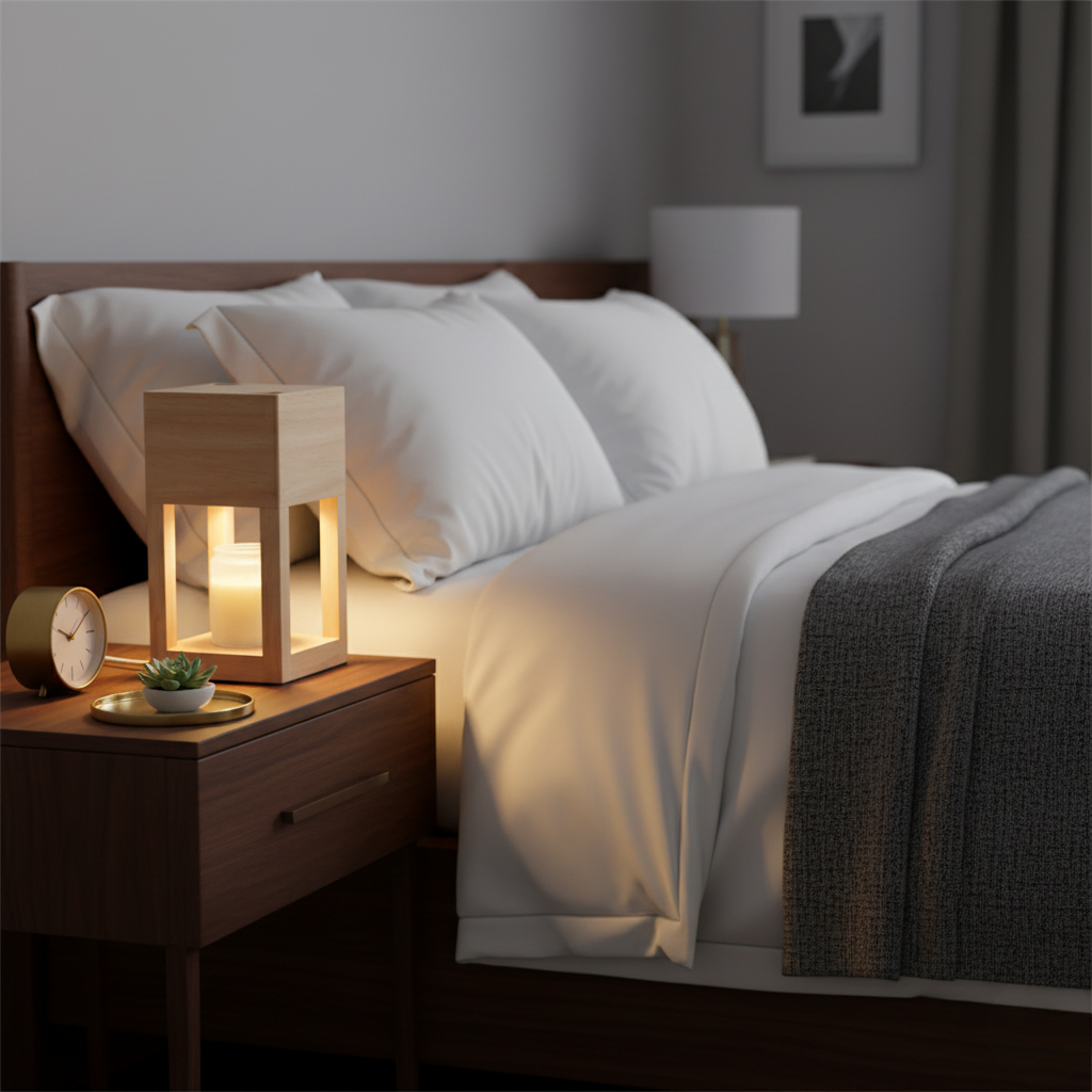 Lampe de table réchauffe-bougie avec variateur, crée une atmosphère apaisante et bien-être.