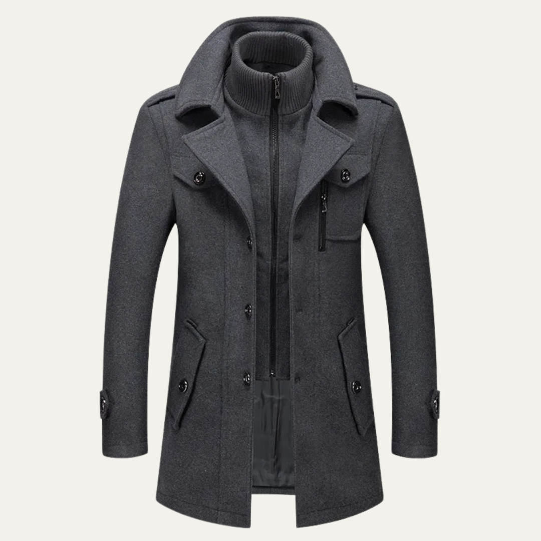 Trench coat homme gris, élégant et polyvalent, vêtement extérieur parfait pour un look chic.