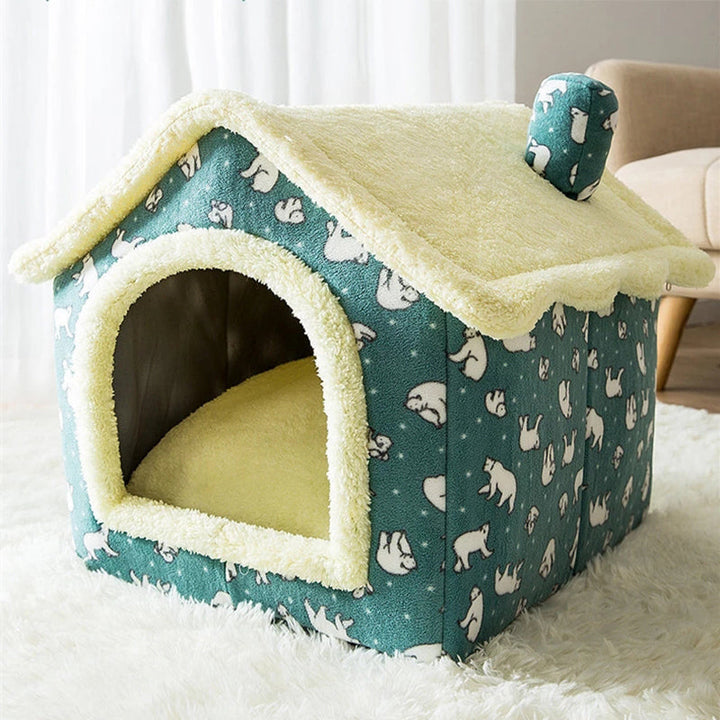 Accessoire animaux : maison douillette en peluche ultra-confortable pour chien ou chat. Repos assuré.