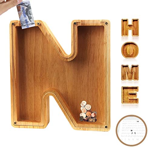 Tirelire lettre M en bois. Décoration unique et moderne pour enfant ou adulte. Favorise l'épargne.