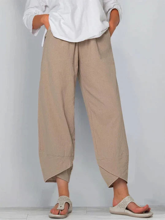 Pantalon ample décontracté femme, léger et confortable, idéal pour l'été et les loisirs. Style mode féminine.