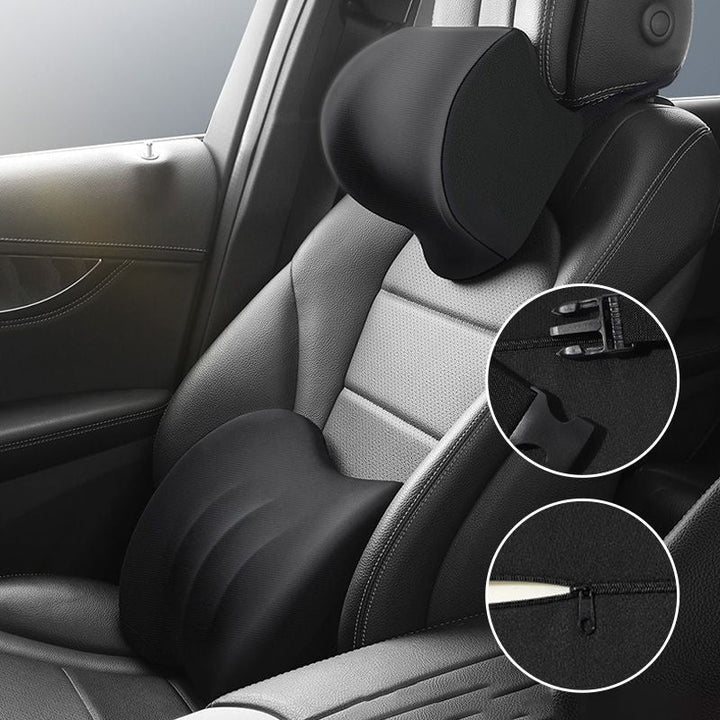 Confort ergonomique pour voiture: coussin de soutien dorsal et cervical.