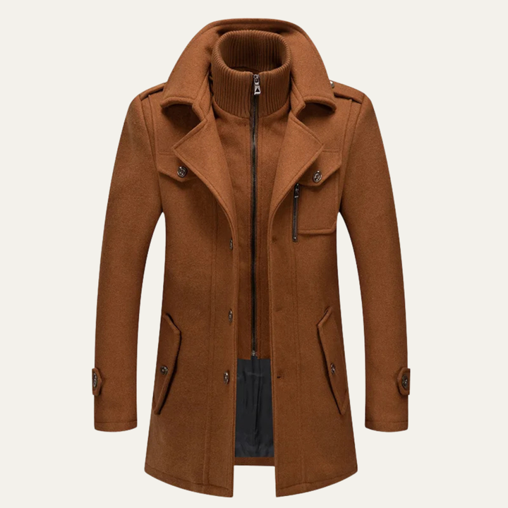 Manteau long marron pour homme, chic et confortable, mode masculine tendance pour l'hiver.