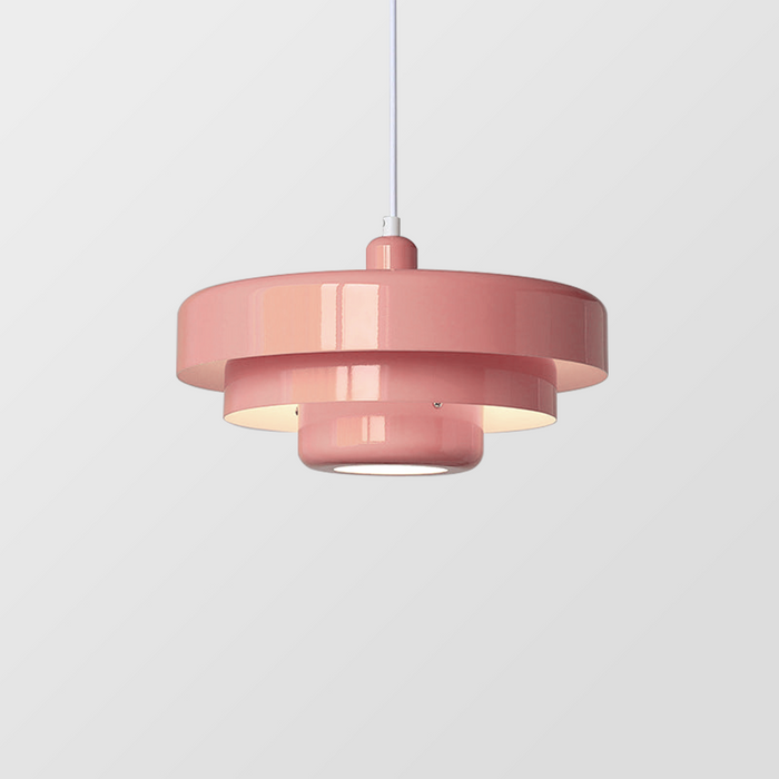 Lampe industrielle suspendue LED, abat-jour en fer couleur. Touche de style moderne et Bauhaus.