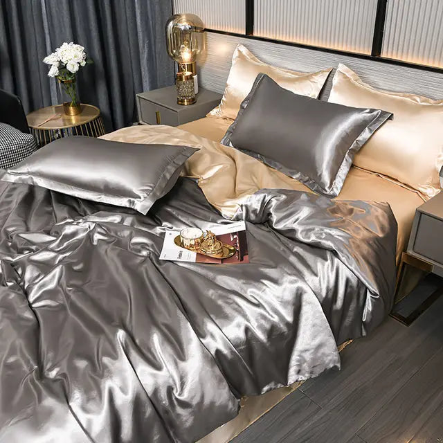Parure de lit haut de gamme: housse de couette en satin, luxe et douceur pour des nuits paisibles et un style raffiné.