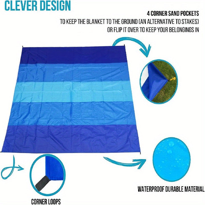 Confortable serviette de plage XL imperméable. Accessoire léger pour se détendre en famille à la plage ou en camping.