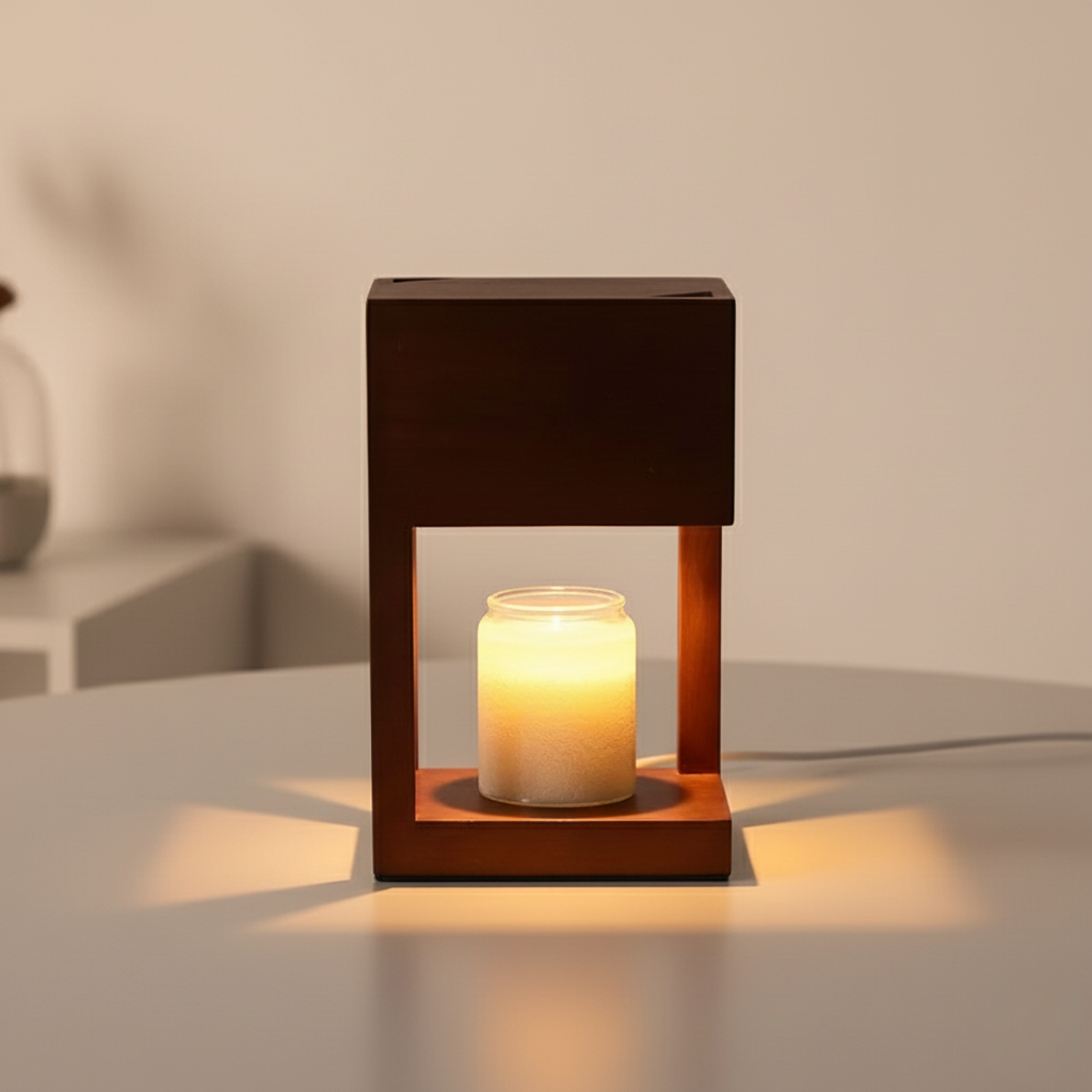 Lampe réchauffe-bougie avec variateur et minuterie, idéal pour un bien-être quotidien et parfum d'ambiance.