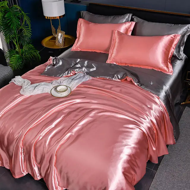 Housse de couette en satin brillant, douce et luxueuse, idéale pour une chambre élégante et un confort optimal.