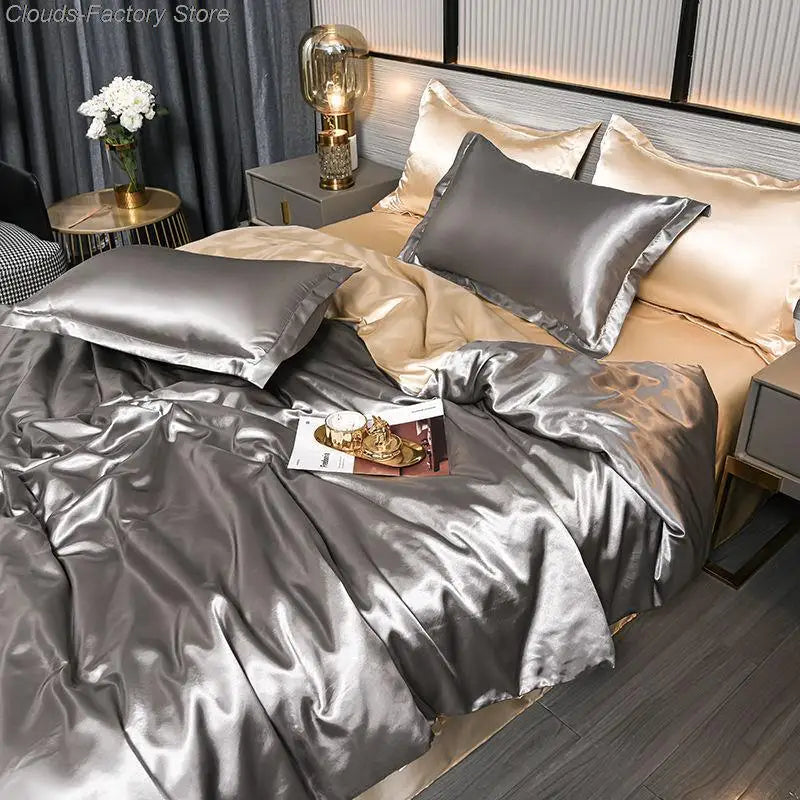 Confort toute l'année avec notre housse de couette en satin, douce, luxueuse et résistante pour votre literie.