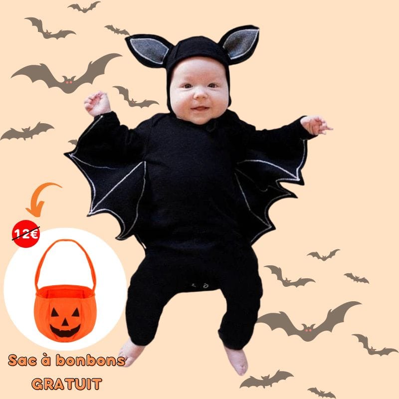 Déguisement bébé chauve-souris adorable pour Halloween. Costume mignon pour nourrisson, parfait pour la fête.