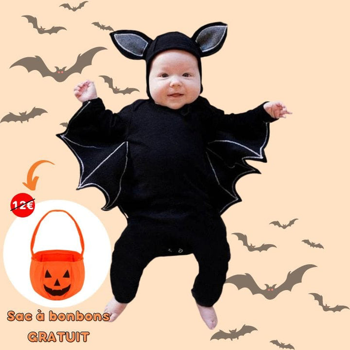 Déguisement bébé chauve-souris adorable pour Halloween. Costume mignon pour nourrisson, parfait pour la fête.