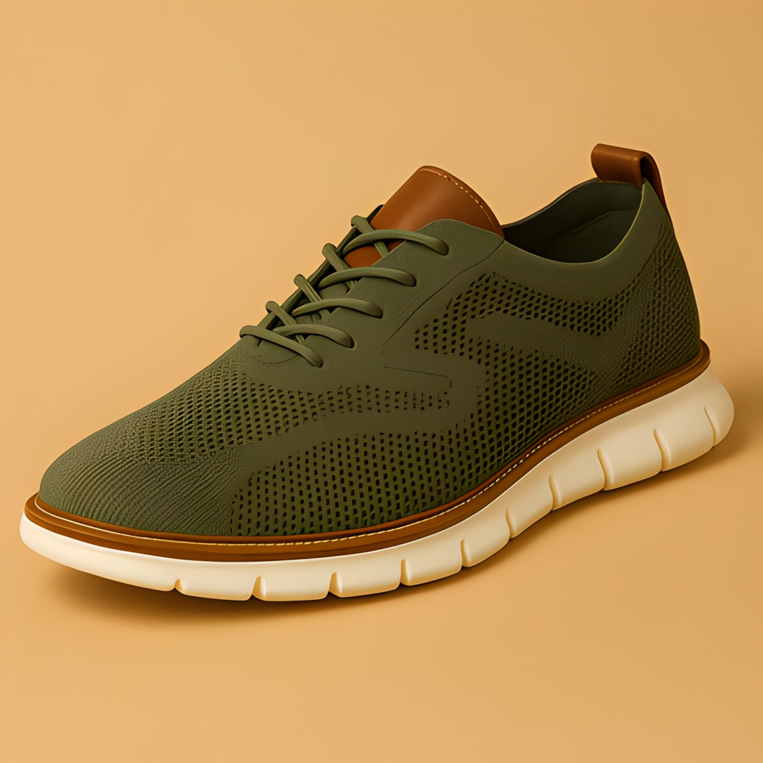 Homme portant des baskets modernes et confortables, soulignant l'élégance quotidienne et le style décontracté.