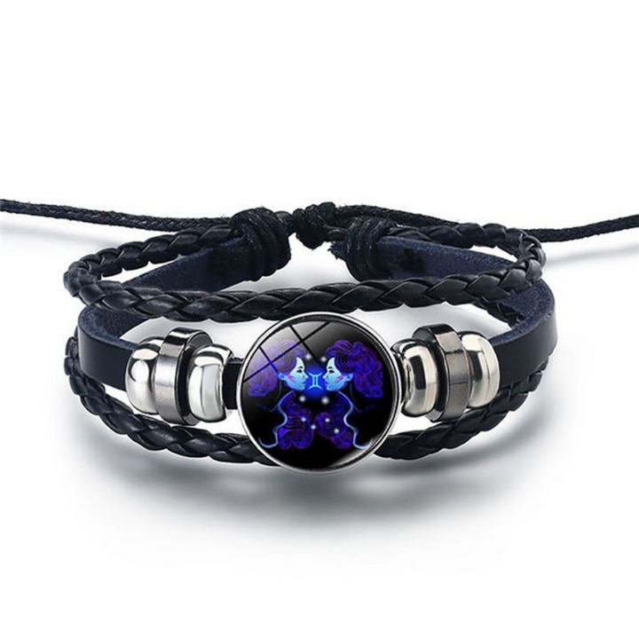 Bracelet astrologie unisexe en cuir et pierre, symbole de protection et force intérieure.