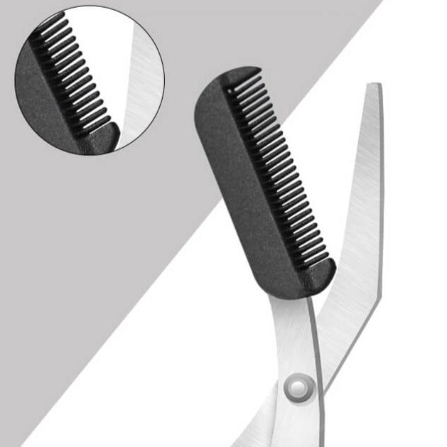 Ciseaux à sourcils ergonomiques TrimLuxe avec peigne intégré, pour un soin précis des sourcils.