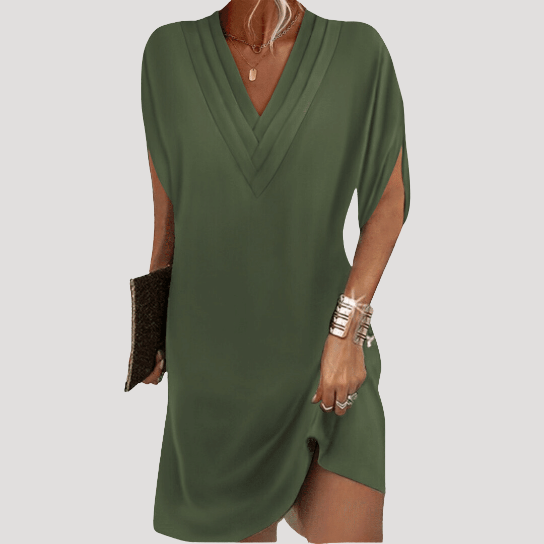 Robe courte fluide à col V pour femme, un style chic et confortable idéal pour le printemps-été.