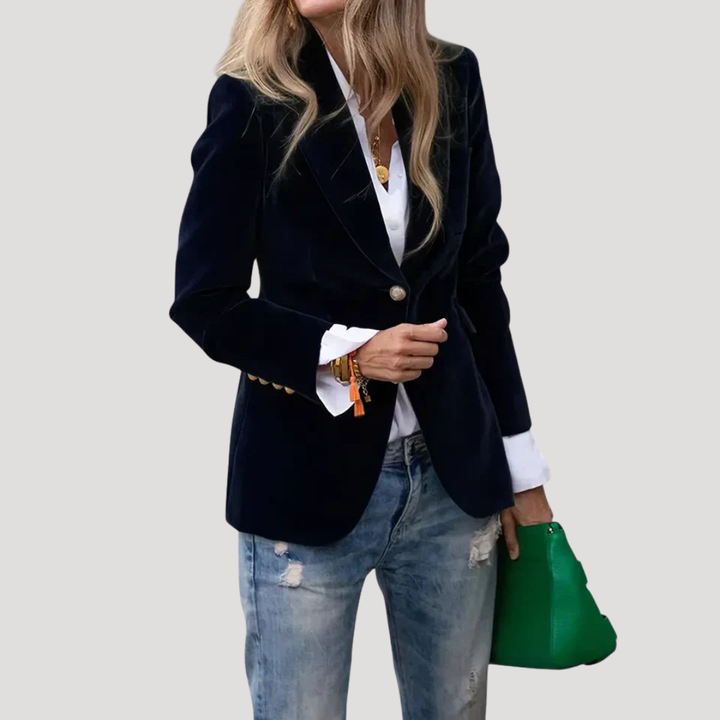 Veste de costume femme élégante, coupe ajustée. Idéale pour le bureau et look chic professionnel.