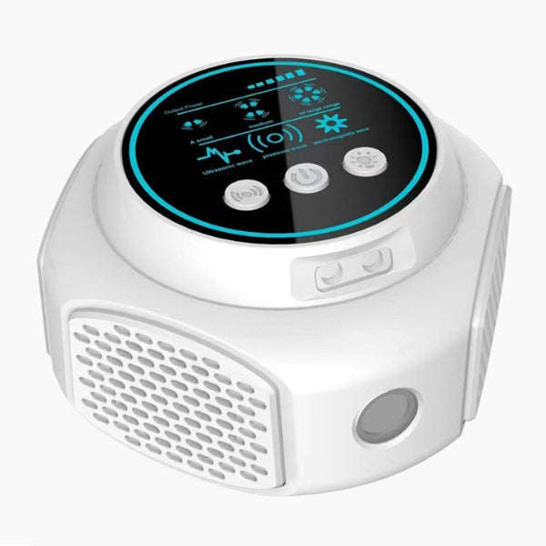 Répulsif ultrasonique moderne 360° pour éloigner abeilles et frelons des espaces extérieurs.