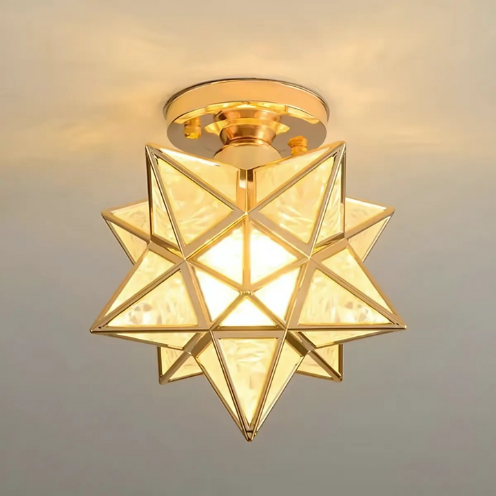 Luminaire plafonnier LED étoile géométrique en métal & verre. Design moderne et élégant pour votre décoration intérieure.