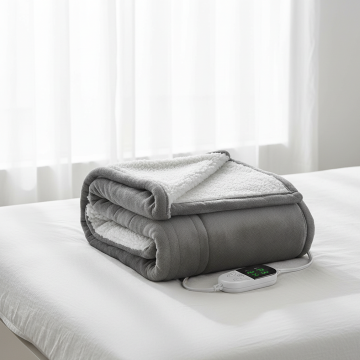 Plaid électrique ultra-doux en microfleece, parfait pour un confort maison douillet et une chaleur apaisante.