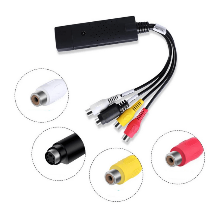 Convertisseur USB pour numériser vidéos VHS, idéal pour sauvegarder souvenirs de famille et anciens médias analogiques.