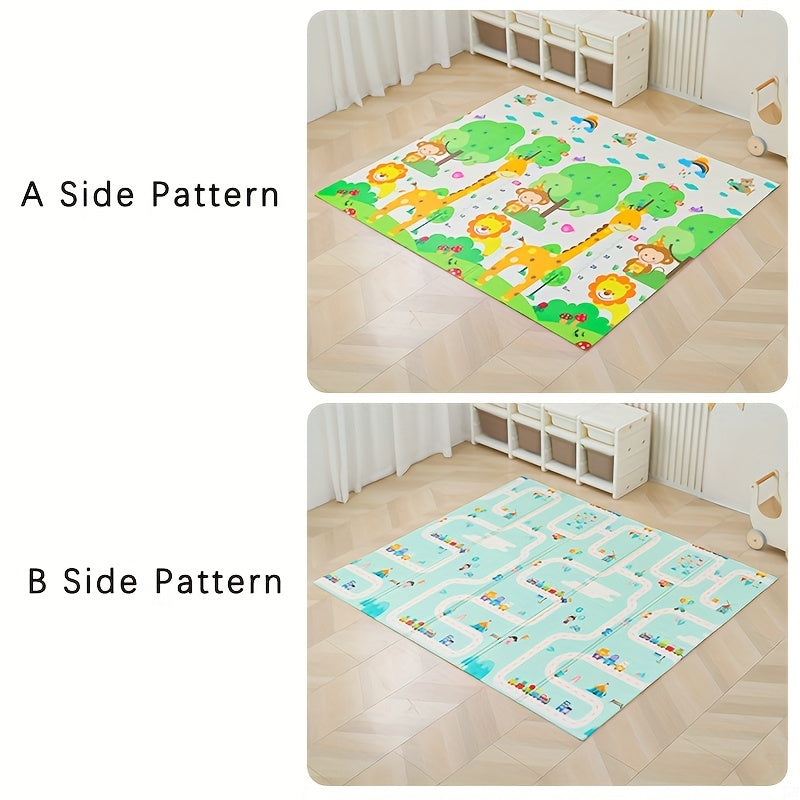 Tapis de sol éducatif doux pour bébé, avec images d'animaux de la forêt et paysage naturel. Favorise l'éveil.