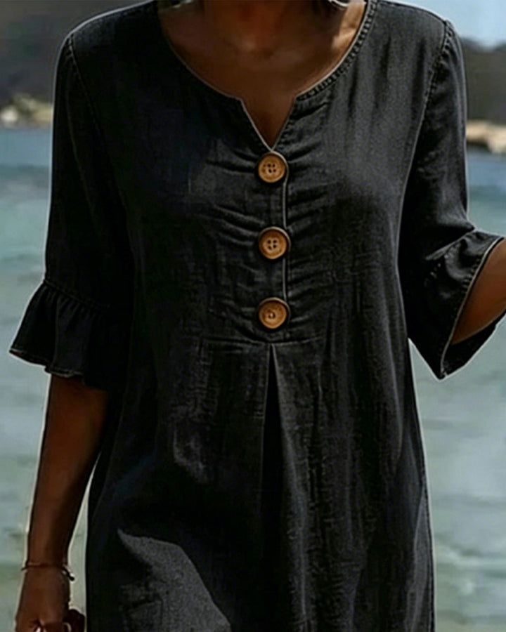 Robe femme fluide et légère à manches volantées, parfaite pour une allure élégante en été.