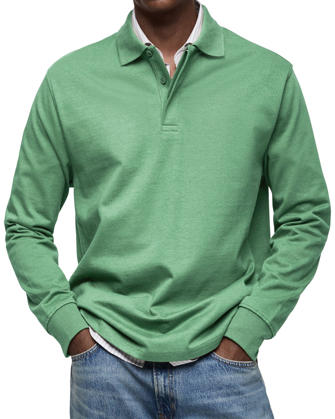 Polo homme élégant à manches longues, couleur unie, pour un style moderne et un confort optimal au quotidien.