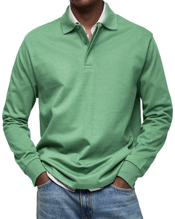 Polo homme élégant à manches longues, couleur unie, pour un style moderne et un confort optimal au quotidien.