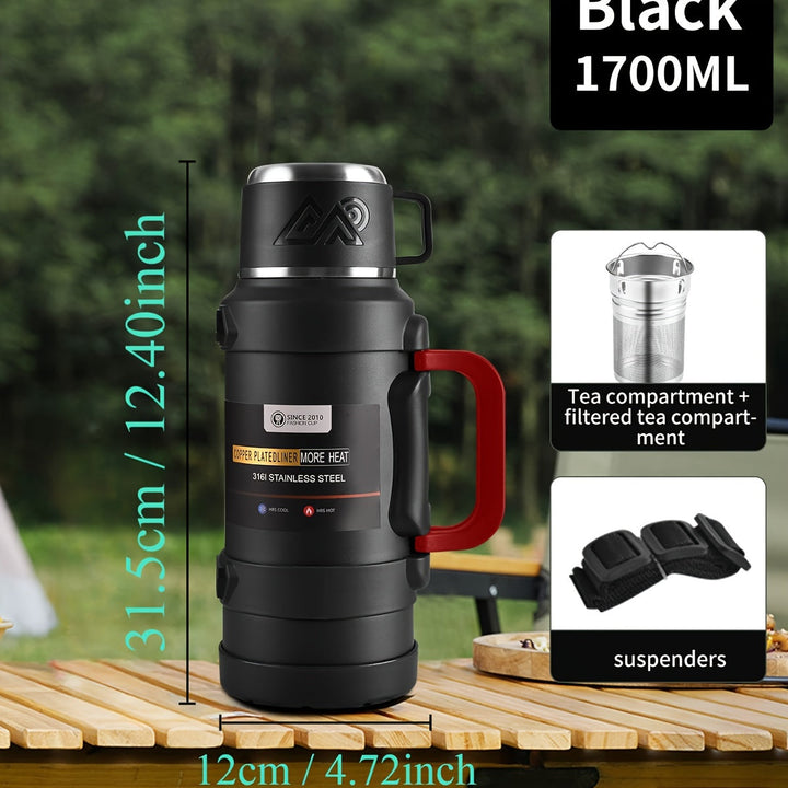 Grande bouteille isotherme robuste pour camping/randonnée, en acier inoxydable; conserve vos boissons.