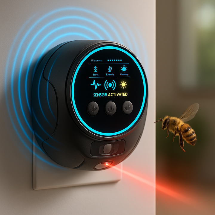 Répulsif ultrasonique puissant 360° pour insectes, abeilles et frelons, parfait pour l'extérieur.
