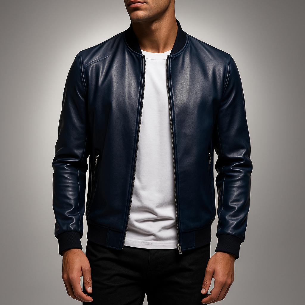 Dos du blouson aviateur homme. Veste élégante coupe ajustée, style urbain moderne pour la mode masculine.